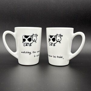 Vintage Set of 2 ARC France Milk Glass Cow Mug